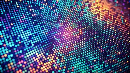 Abstract geometric seamless pattern of tiny dot clusters in gradient colors creating psychedelic retro futuristic animated motion backgrounds texture.