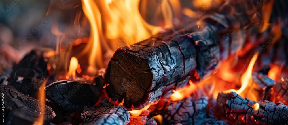 Aufkleber burning wood in the fireplace. copy space image. place for adding text and design
