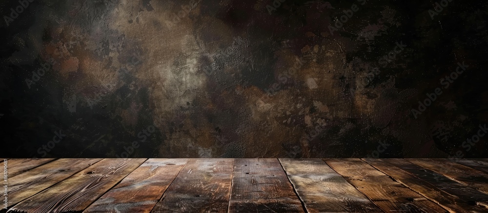 Poster dark space for your text and brown old big table . copy space image. place for adding text and desig