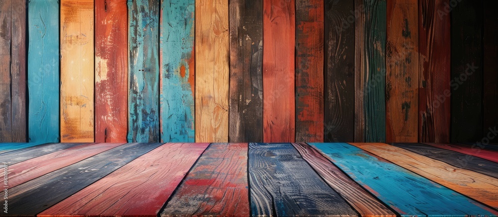 Poster multicolor wooden interior. copy space image. place for adding text and design