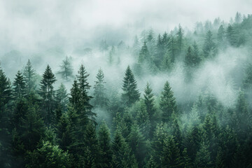 Enchanted Forest Covered in Morning Mist