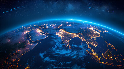 Fototapeta premium Abstract world map, concept of global network and connectivity, international data transfer and cyber technology, worldwide business, information exchange and telecommunication