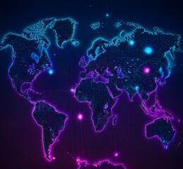 Stylish Neon Gaming World Map