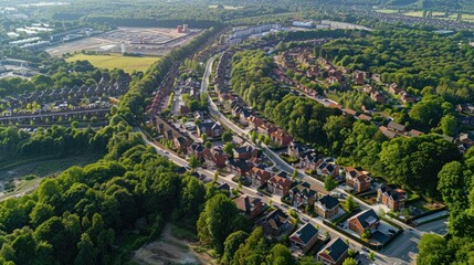 Aerial drone view of the Cane Hill area UK, with new houses and parklands AI generated