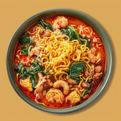 Spicy Noodle Soup with Shrimp and Spinach