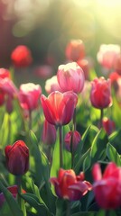 Obraz premium Vibrant Tulip Field. Spring Blooms Concept