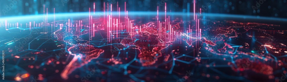 Poster digital representation of global data exchange and connectivity, highlighting technology and network