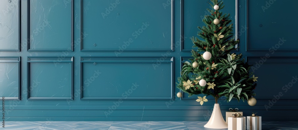 Poster christmas tree. interior. winter image. copy space image. place for adding text and design