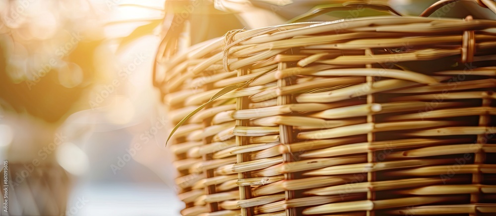 Poster weaving wicker basket indoors, closeup view. materials needed for weaving baskets and other products
