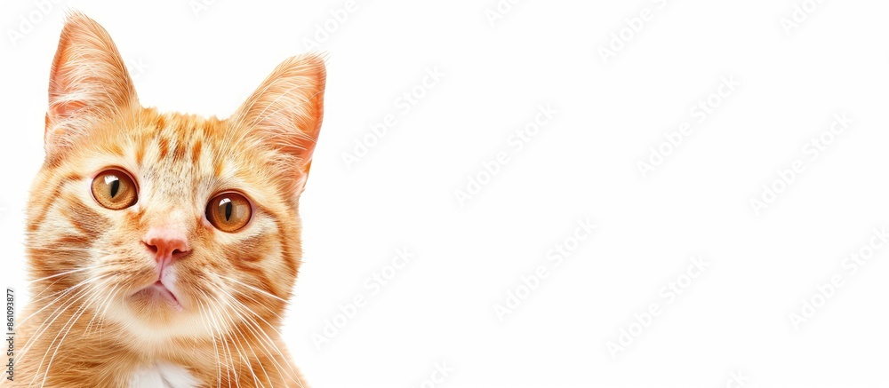 Aufkleber ginger cat isolated over white background. animal portrait. copy space image. place for adding text 