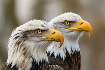 Fototapeta premium Two majestic bald eagles posing side by side