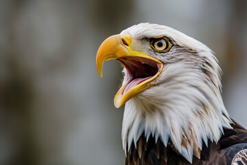 Obraz premium Majestic bald eagle opening beak, showing tongue
