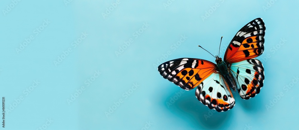 Poster butterfly isolated on pastel background summer isolated. copy space image. place for adding text and