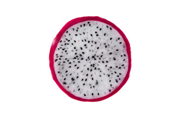 A round slice of dragon fruit isolated on transparent background. A piece of pitaya fruit  for...