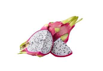 Dragon fruit isolated on transparent background. Pitaya fruit for design.