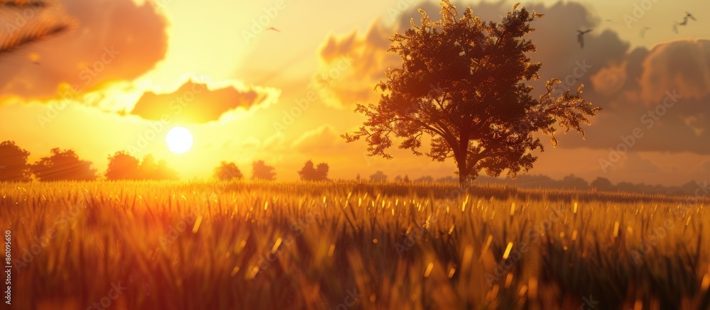 Aufkleber cornfield during sunset one afternoon. copy space image. place for adding text and design