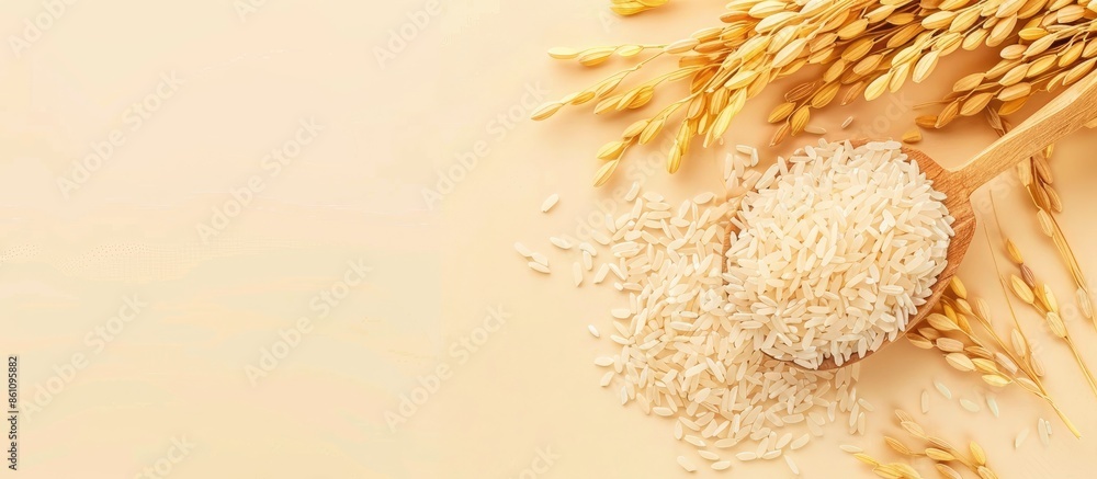 Aufkleber rice husk isolated on pastel background. husk rice. copy space image. place for adding text and desi