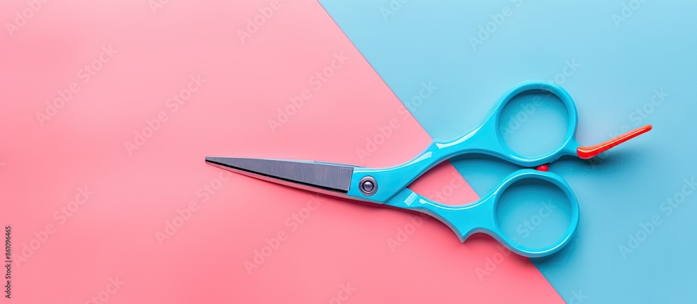 Poster zigzag scissor isolated on pastel background isolated. copy space image. place for adding text and d