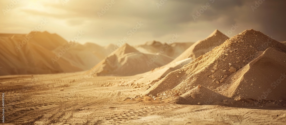 Poster sand destined to the manufacture of cement in a quarry. copy space image. place for adding text or d