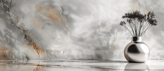 Stylish composition at fancy interior with marble coffee table, dried black flower in vase in modern home decor. Details. Template. Copy space image. Place for adding text and design