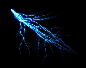 Dynamic progression of a lightning bolt illuminating the black background