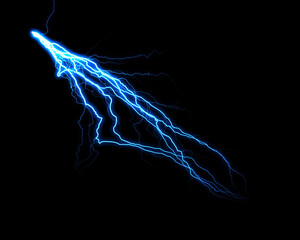 Dynamic progression of a lightning bolt illuminating the black background