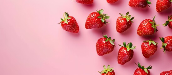 Sweet ripe strawberry on pastel background Strawberry. Copy space image. Place for adding text and design