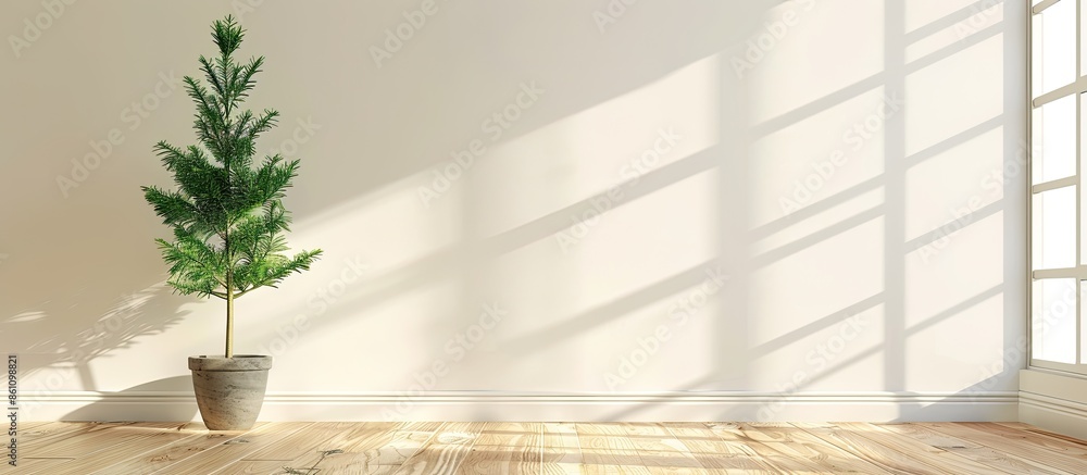 Poster lemon cypress tree in interior of room. copy space image. place for adding text and design