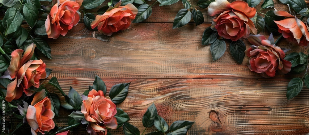 Poster beautiful vintage roses of artificial flowers. copy space image. place for adding text and design