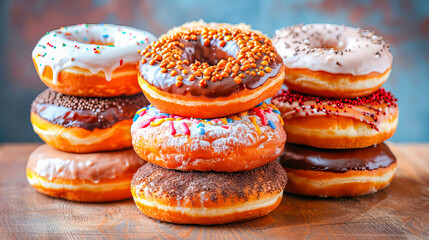 Delicious donuts covered with chocolate and white icing celebrating national donut day