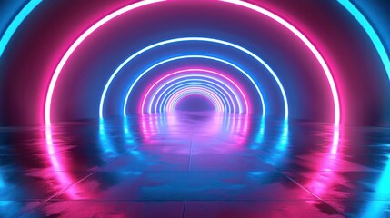 Fototapeta premium Retro neon space tunnel in hyper flight mode