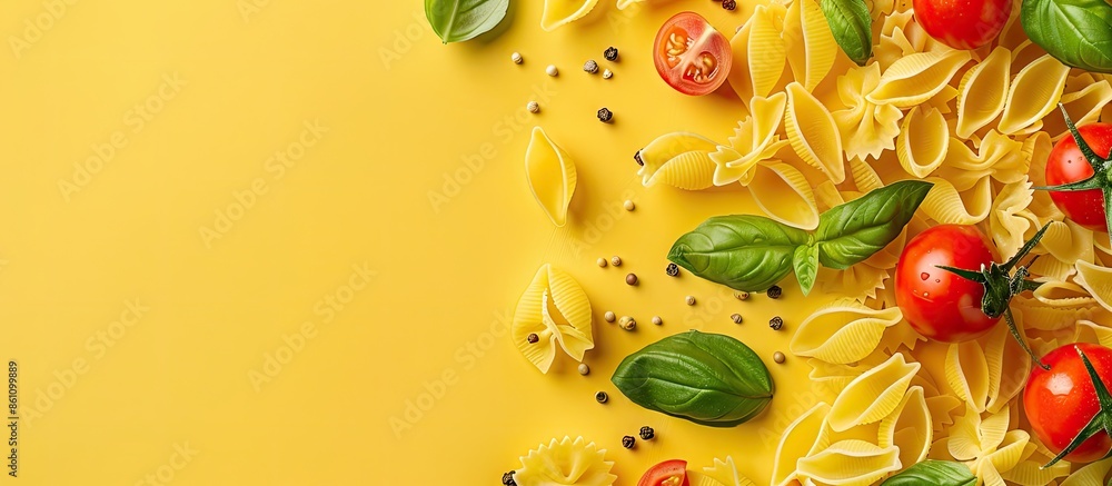 Poster pasta isolate pastel background food isolated transparent cheese. copy space image. place for adding