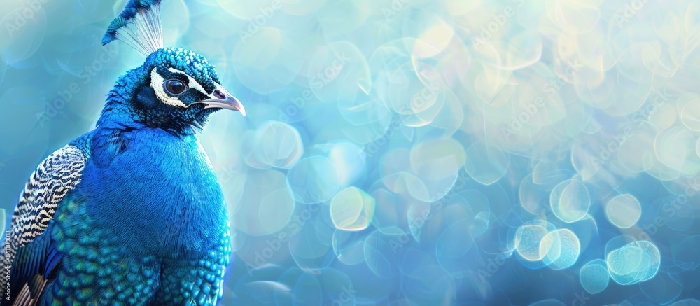 Poster portrait of a beautiful peacock pastel background . copy space image. place for adding text and desi