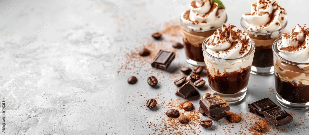 Poster italian chocolate and coffee mousse dessert semifreddo - half-frozen ice cream with whipped cream an