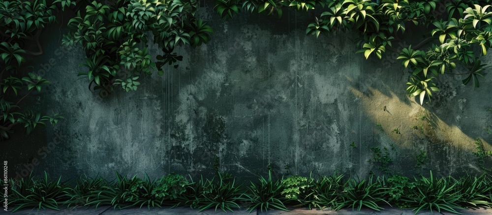 Poster a wall of a garden. copy space image. place for adding text and design