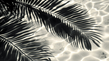 Shadow of a palm leaf against a background of transparent water .