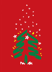 クリスマスツリーと雪のイメージ