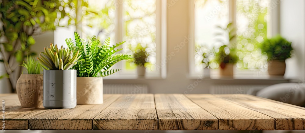 Poster table background and blurred home interior. free space for your decoration. . copy space image. plac