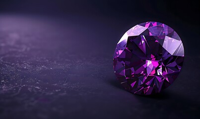 A vivid purple gemstone glimmers against a dark backdrop, its sparkle and shine enhanced by intricate facets and rich color