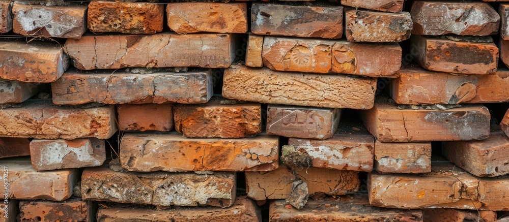 Poster bricks stacked in piles /bricks background. copy space image. place for adding text and design
