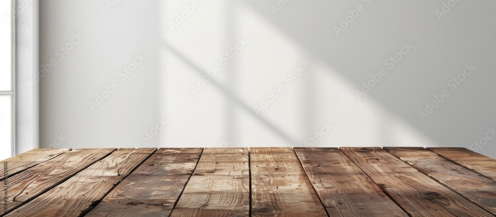 Poster wooden table in a dining room. copy space image. place for adding text and design