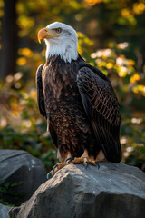 Fototapeta premium Majestic bald eagle perched on a rock