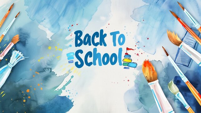 "Back To School" featured in artistic watercolor on textured canvas with soft brushes.