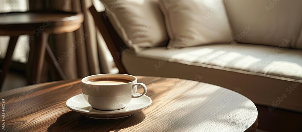Poster coffee table in the hotel room. copy space image. place for adding text and design