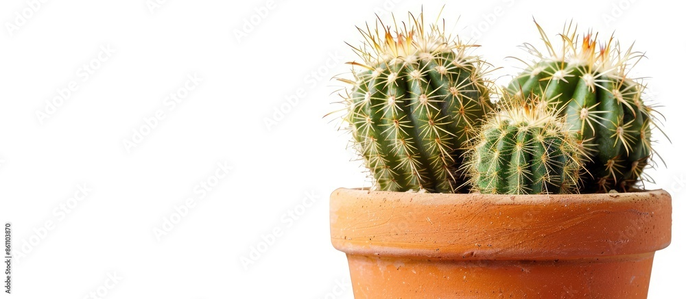 Poster cactus plant in clay pot top view isolated on white background, clipping path included. copy space i