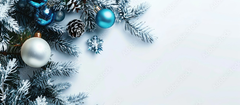Poster new year tree decorations. copy space image. place for adding text and design