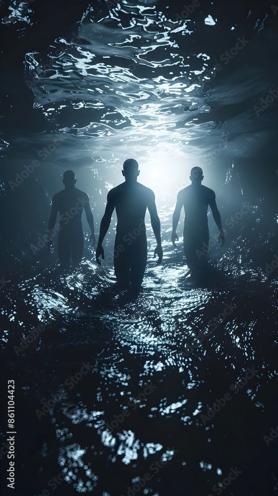 Poster Submerged Enigmatic Silhouettes:Mysterious Figures Lurking in the Depths of a Dark,Ominous Lake