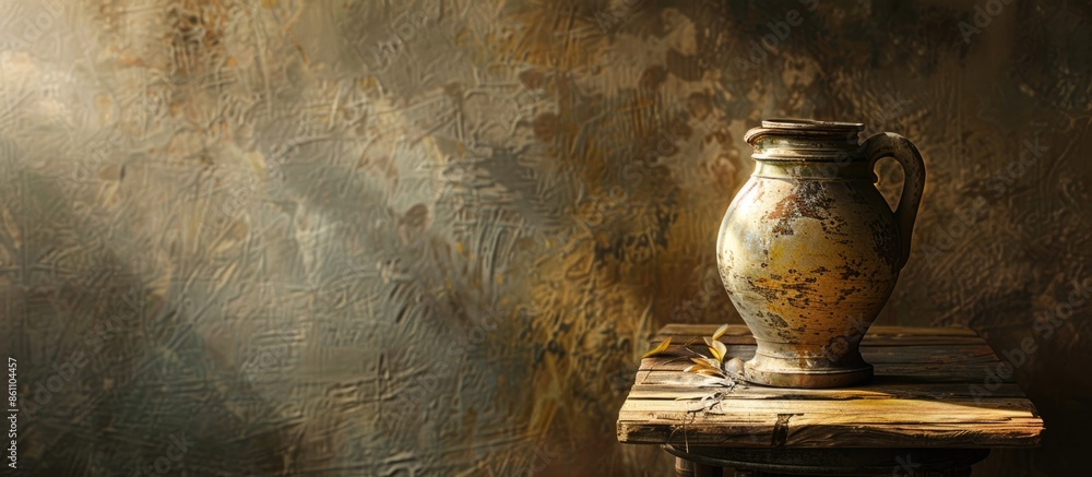 Poster still life of a jug on a side table. copy space image. place for adding text and design