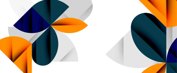 Minimal geometric elements on white. Petals, round triangles, star