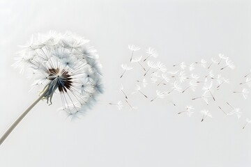 Whimsical Vintage-Style of a Delicate Dandelion with Airy Wispy Seeds Gently Floating